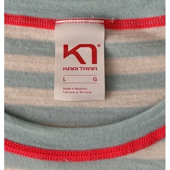 Kari Traa Smale T-Shirt 100% Wool Baselayer Tee Women's L Aqua White Striped - Picture 6 of 11